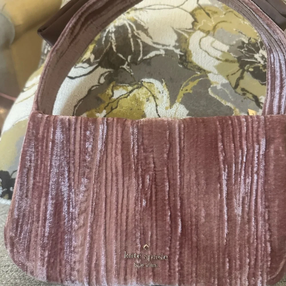 Kate Spade Crushed Velvet‎ Baguette Pomegranate Pink Bow Handbag MSRP $329